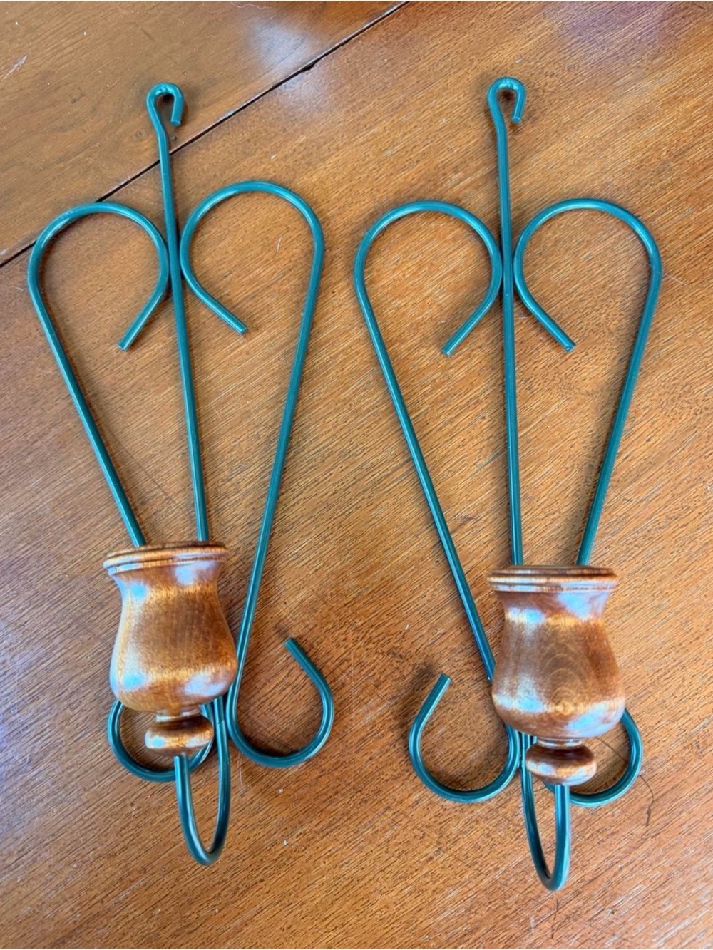 Green and Wood Accent Wall Candlestick Holders - Home Wall Decor